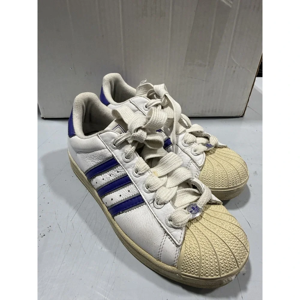 Vintage Adidas White Purple Shell Toe 90s Sneakers Athletic Shoes Size 6
